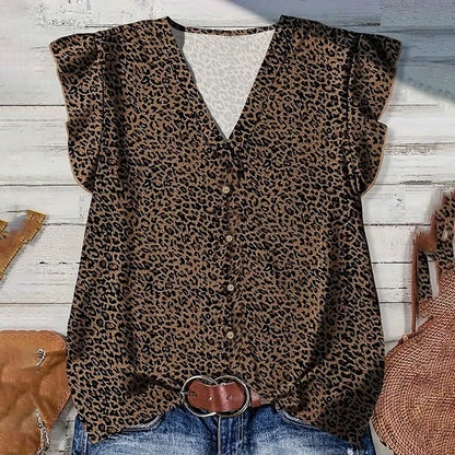 Womens Ruffle Short Sleeve Tops V Neck Button Down Shirts Dressy Casual Tunic Blouses