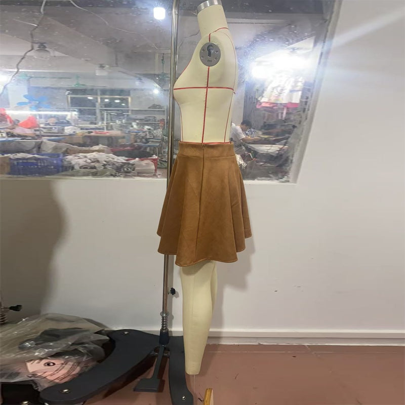 Women's Suede-Look A-Line Mini Skirt, High Waist Beltless Flared Skirt For Casual Spring And Fall Wear
