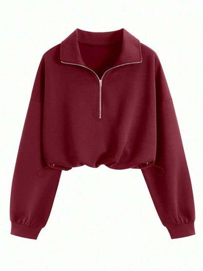 Lapel-collar Waist-cinching Long-sleeve Hoodie Jacket