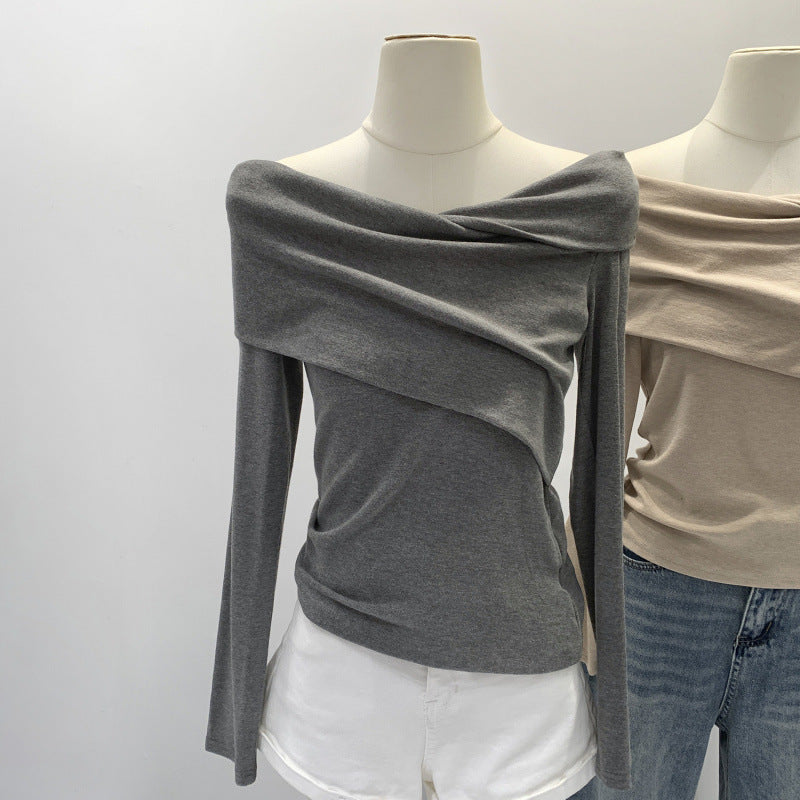 High-end Womens Fashion A Unique Off-shoulder Base Top