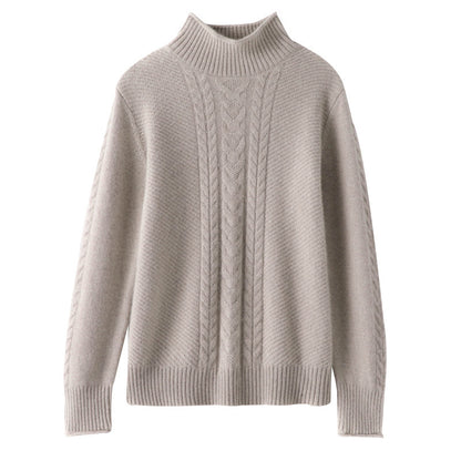 Womens Half-Turtleneck Sweater With Cable Knit And Thickened Design