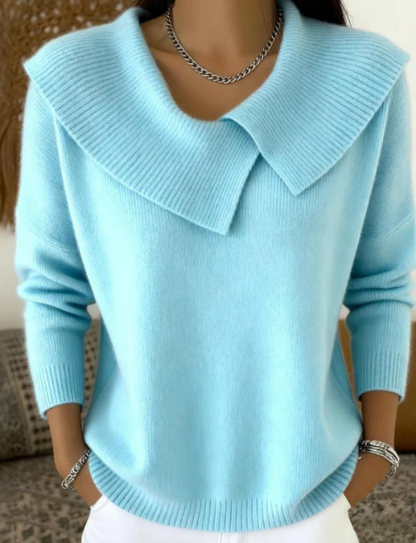 Women's Solid Color Casual V-neck Long Sleeved Sweater