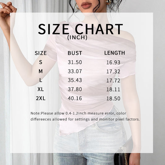 Women's Tie Dye One-Shoulder Mesh Top Ruched Asymmetrical Tee