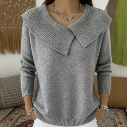 Women's Solid Color Casual V-neck Long Sleeved Sweater
