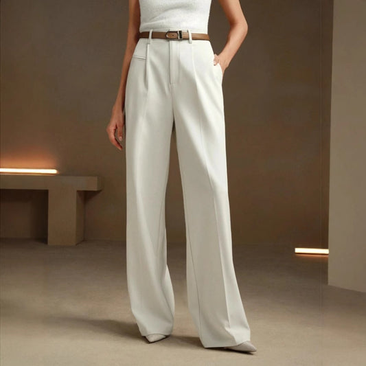 Womens High-Waisted Versatile White Straight-Leg Suit Pants