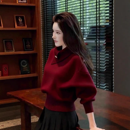 FallWinter Korean-style Soft Mature Design Womens Orange Turtleneck Base Knit Sweatersoft