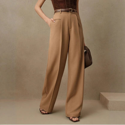 Womens High-Waisted Versatile White Straight-Leg Suit Pants