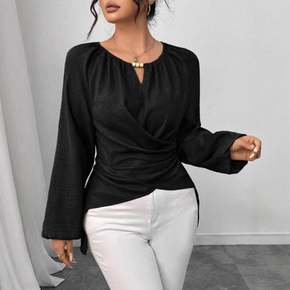 Womens Woven Long-sleeve Top With Tie Detailing And An Asymmetrical Hem