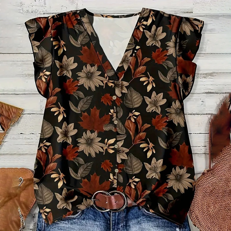 Womens Ruffle Short Sleeve Tops V Neck Button Down Shirts Dressy Casual Tunic Blouses