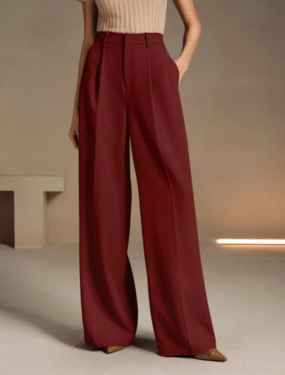 Womens High-Waisted Versatile White Straight-Leg Suit Pants