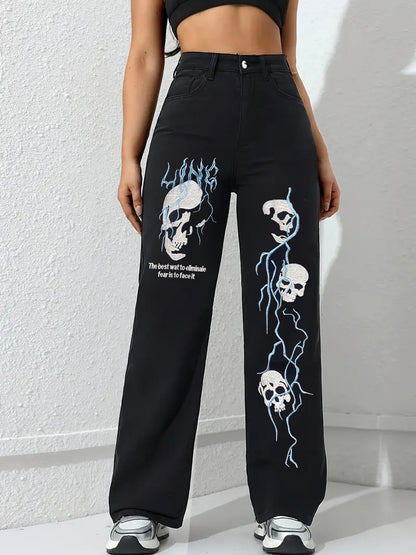 Women's Jeans Black American Street Creative Embroidery Niche Jeans Women's Spring And Autumn New Versatile Loose Straight Casual Trend Pants Women's Jeans L
