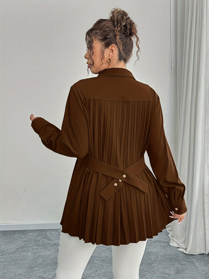 Elegant Casual Solid-color Shirt With Waist Pleats