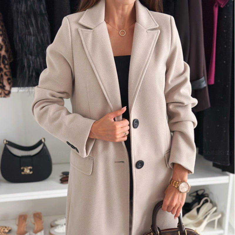 Women's Notch Lapel Trench Coat, Single Breasted Mid-Long Coat