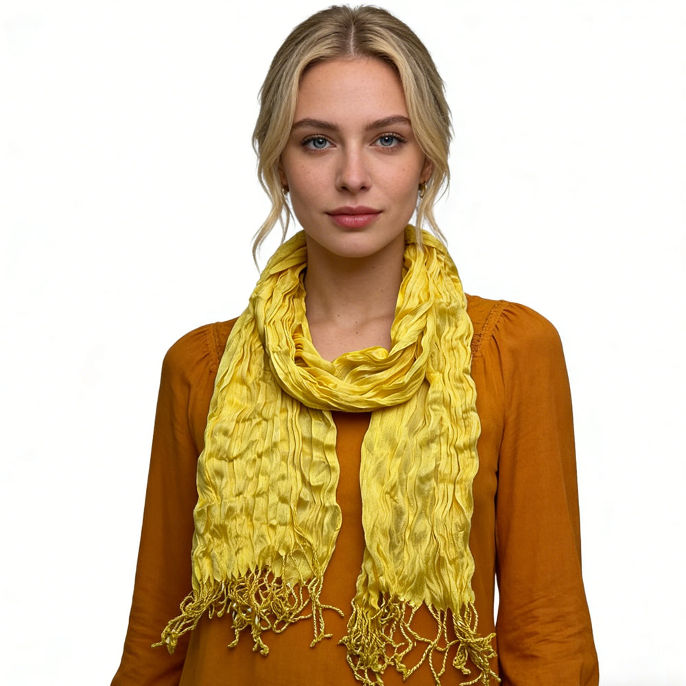 Sunshine Yellow Crinkle Blend Scarf,Beach Vacation Essential,vacation,daily Life,evening Party,Office Appropriate Subtlety For Women Men