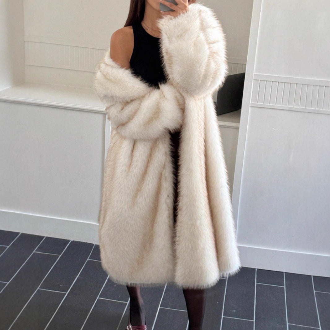 Imitation Fox Fur Long Thickened Maojian Tea Gradient Color Coat Autumn And Winter New Women's
