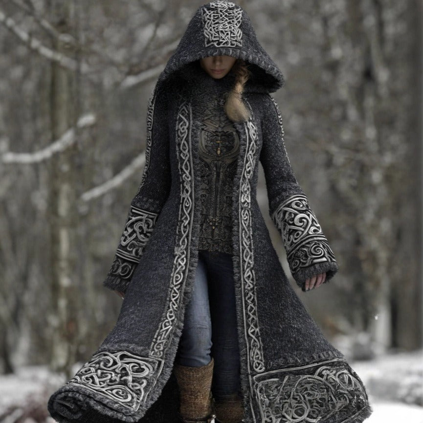 Stylish Casual Autumn Winter 3D Digital-Print Womens Loose Crew-Neck Jacket