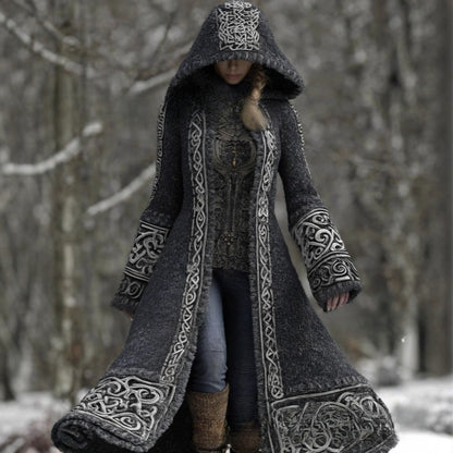 Stylish Casual Autumn Winter 3D Digital-Print Womens Loose Crew-Neck Jacket