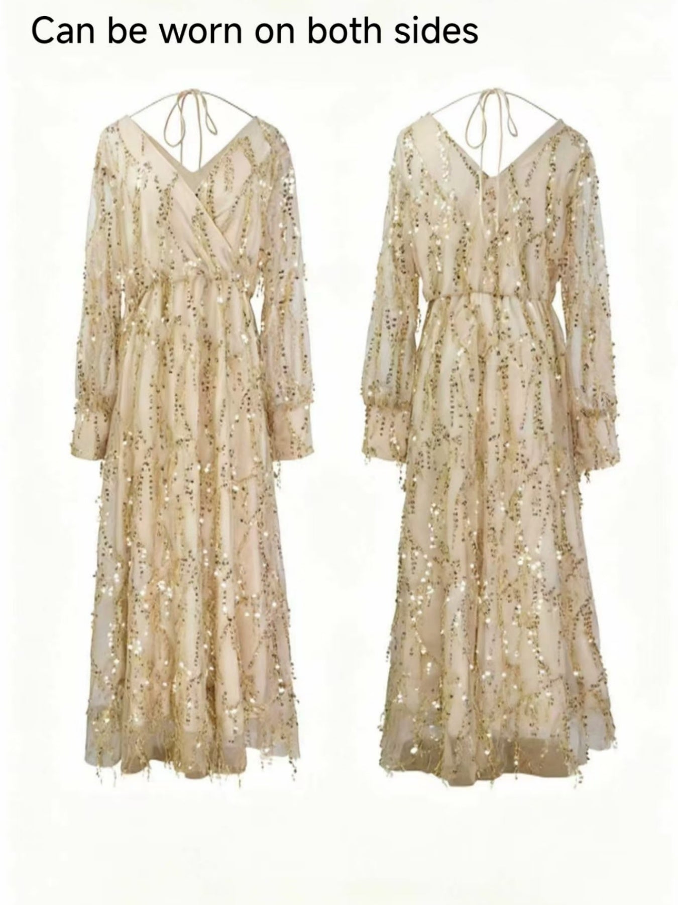 New Women's Best-selling Women's Clothing, Spring And Summer New Long-sleeved Sequined Fringed Women's Long Dress