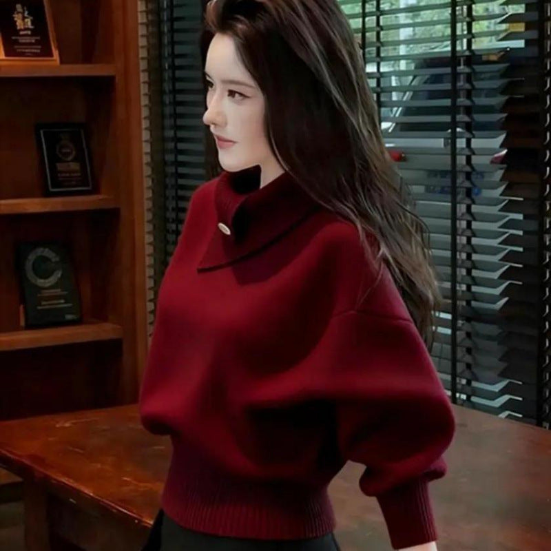 FallWinter Korean-style Soft Mature Design Womens Orange Turtleneck Base Knit Sweatersoft