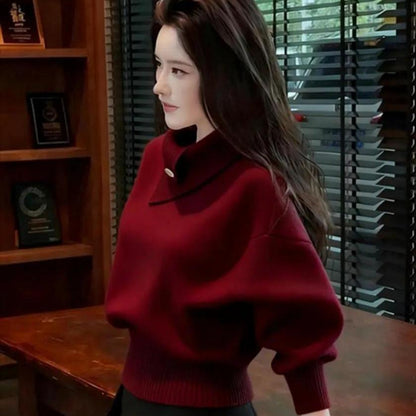 FallWinter Korean-style Soft Mature Design Womens Orange Turtleneck Base Knit Sweatersoft