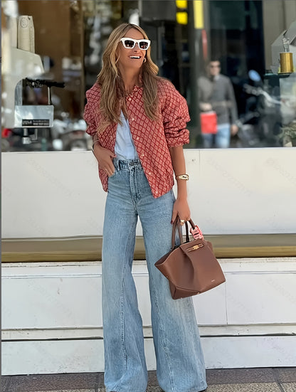 Womens Letter-Print Jacket With Buttons And Long Sleeves