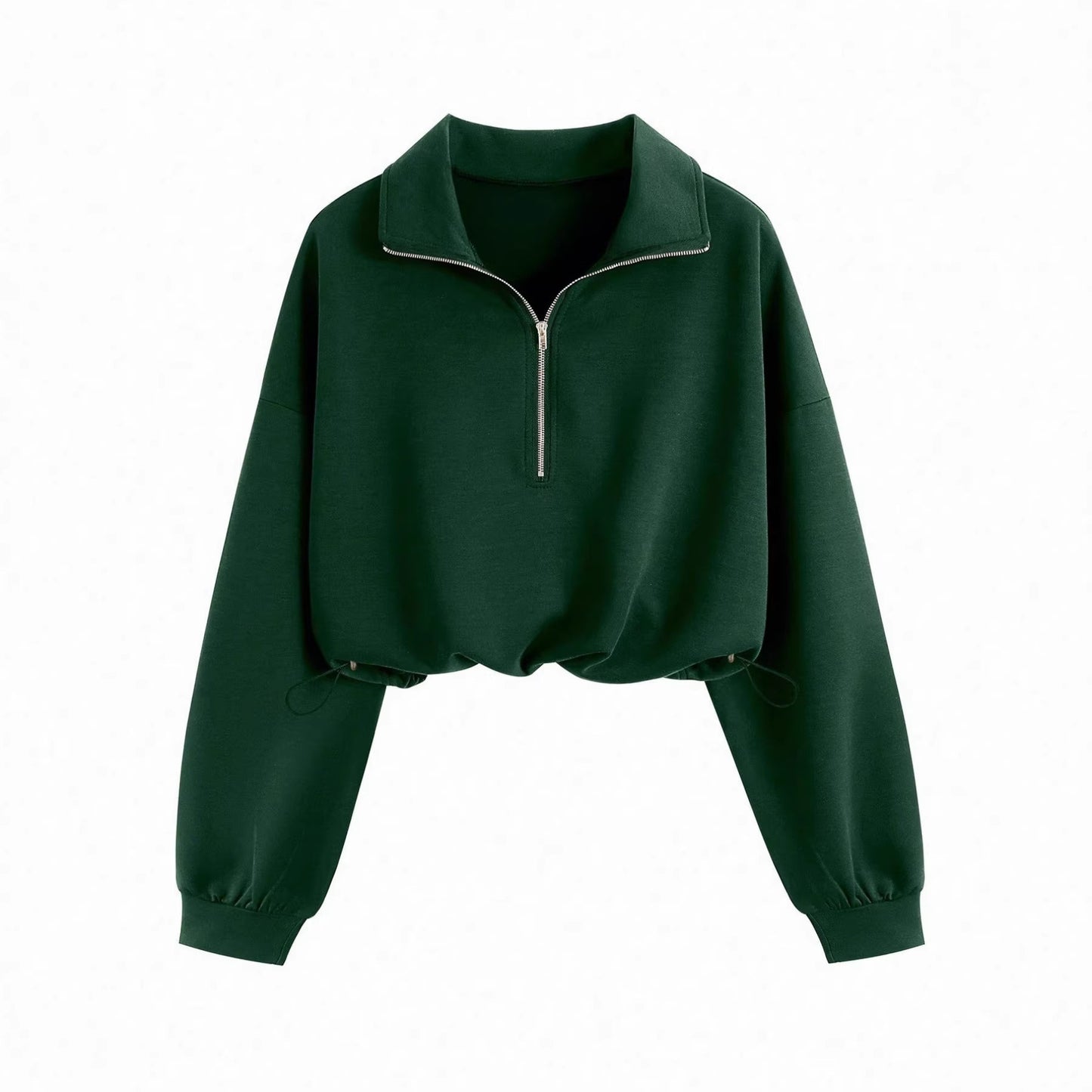 Lapel-collar Waist-cinching Long-sleeve Hoodie Jacket