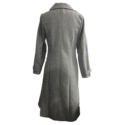 Women's Fall Winter Double Breasted Wool Coat Long Sleeve Notch Lapel Midi Long Trench Coat