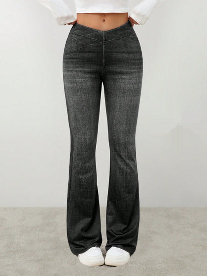 Denim High-rise Slim-fit Slightly Flared Pants That Create A Slimming Look