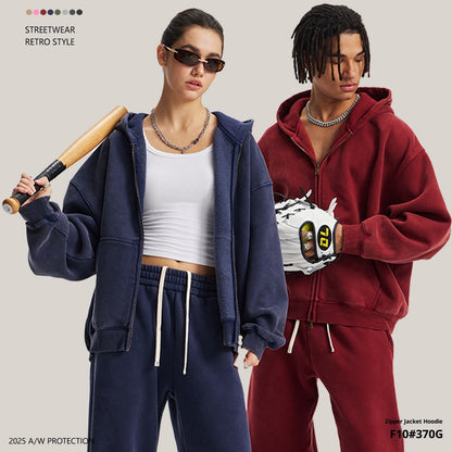 Men's Washed Sports And Leisure Hooded Zipper Jacket