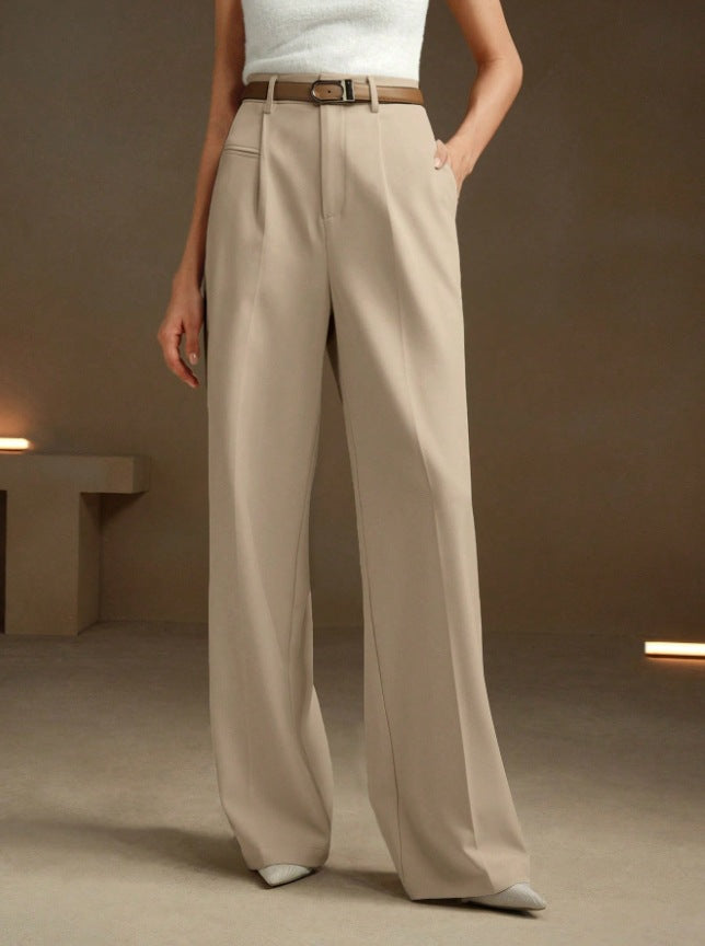 Womens High-Waisted Versatile White Straight-Leg Suit Pants