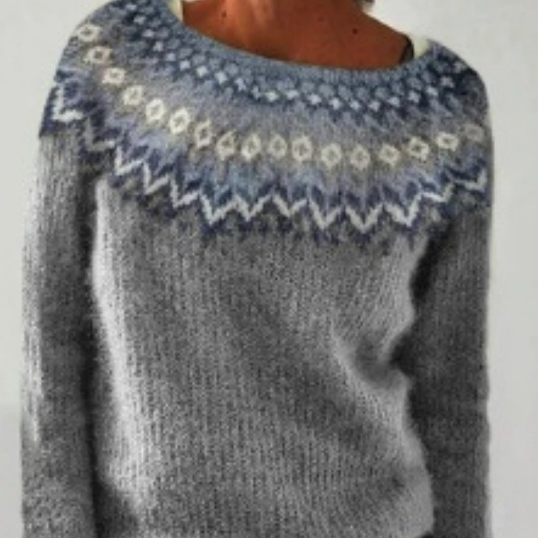 Womens Chunky-Knit 3D Crew-Neck Top With Digital Print