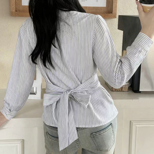 Womens Casual Commuter Striped Shirt With A Defined Waistline And Personalized Style
